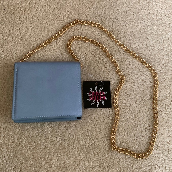 Olivia Miller Handbags - OLIVIA MILLER Faux Leather Blue Wallet With Gold Chain Strap NWT and Gift Box